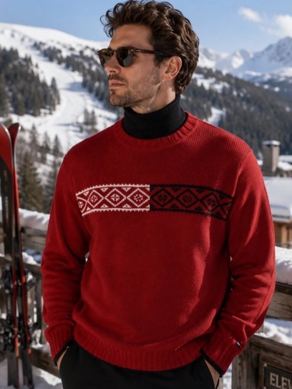 🎄🧑‍🎄 TOMMY HILFIGER Red Print Pullover Sweater XL